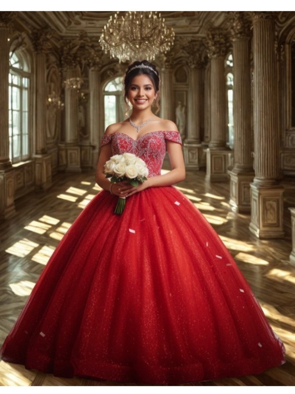 Fifteen Roses red Quinceanera Dress